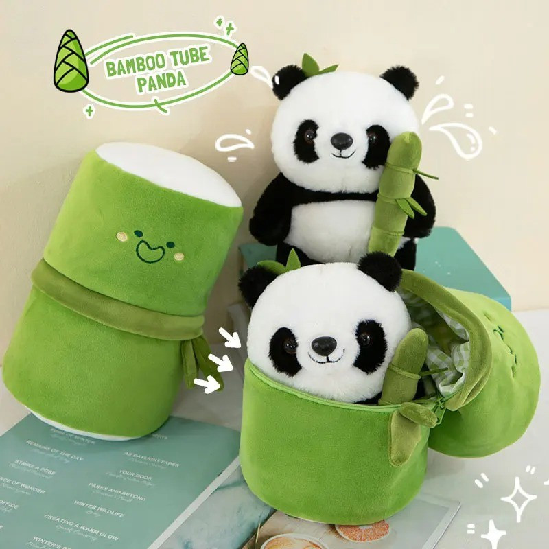 Lindo Brinquedo de Pelúcia Panda de Bambu de 25cm, Boneco Macio, Presente de Aniversário