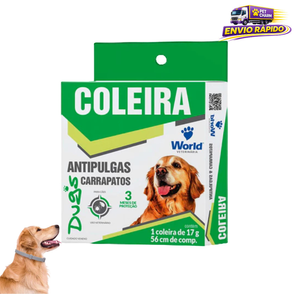 Coleira Antipulgas Anticarrapartos Dug’s World 17g 56cm para Cães