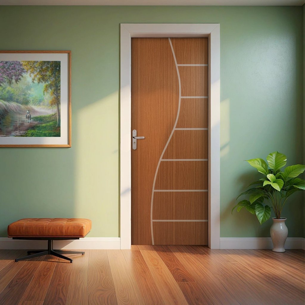 Folha de Porta Madeira Decorada 210x60cm Espessura 3,5cm Cantareira MGM Marrom/Mogno Mogno