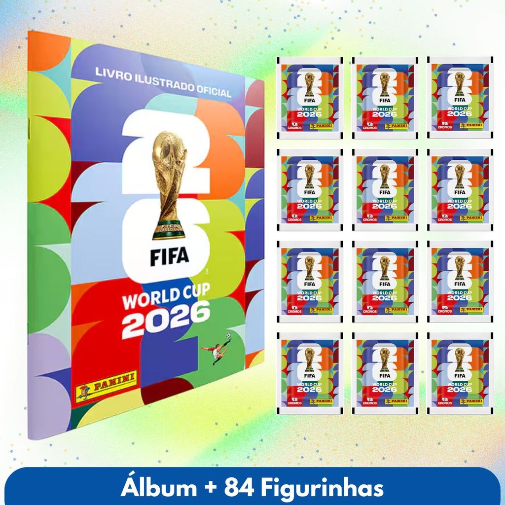 Kit Álbum Copa do Mundo 2026 com 84 Figurinhas Pacotes Coleção Envelopes Fifa Futebol Jogo Cartas