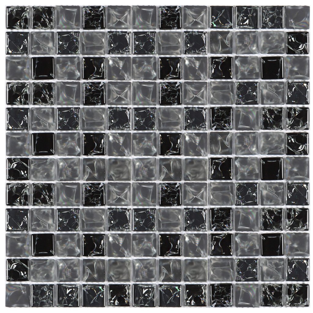 Pastilha de Vidro Ice de 30cm X 30cm Rende  Glass Mosaic Preta