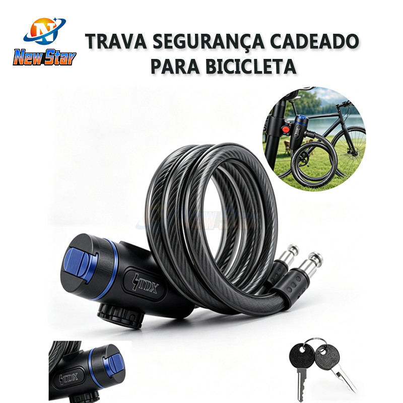 New Star Trava Segurança Cadeado Para Bicicleta Com Suporte Chave Corrente Prender Bicicleta