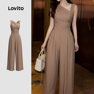 Lovito Macacão Casual com Pregas Geométricas de Primavera/verão Cor Caqui para mulheres LK4ED772 em Oferta na Shopee