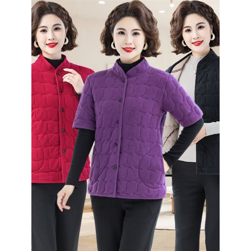 Roupas femininas idosas de meia-idade Roupas da mãe Colete de veludo alemão Roupas de inverno Veludo alemão engrossado q