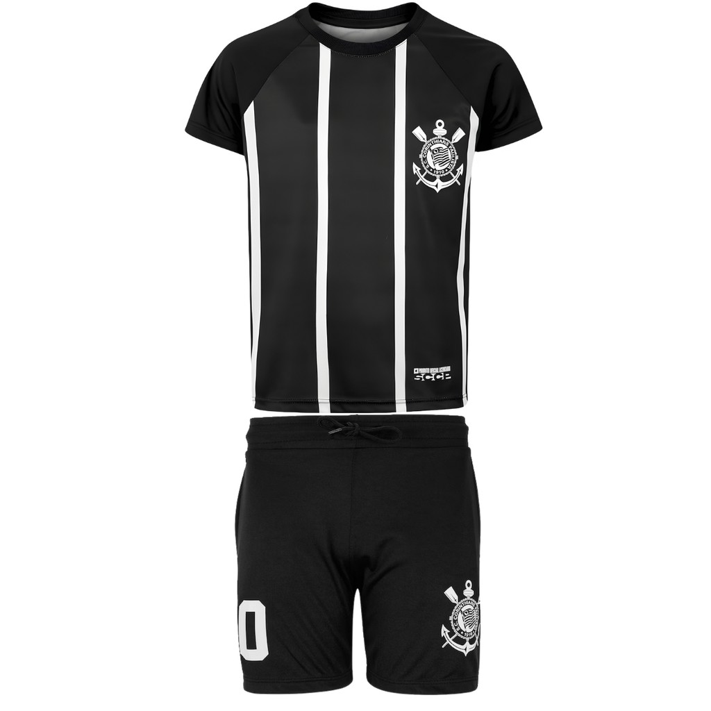 Uniforme infantil Corinthians Kit Camisa e Calção Oficial