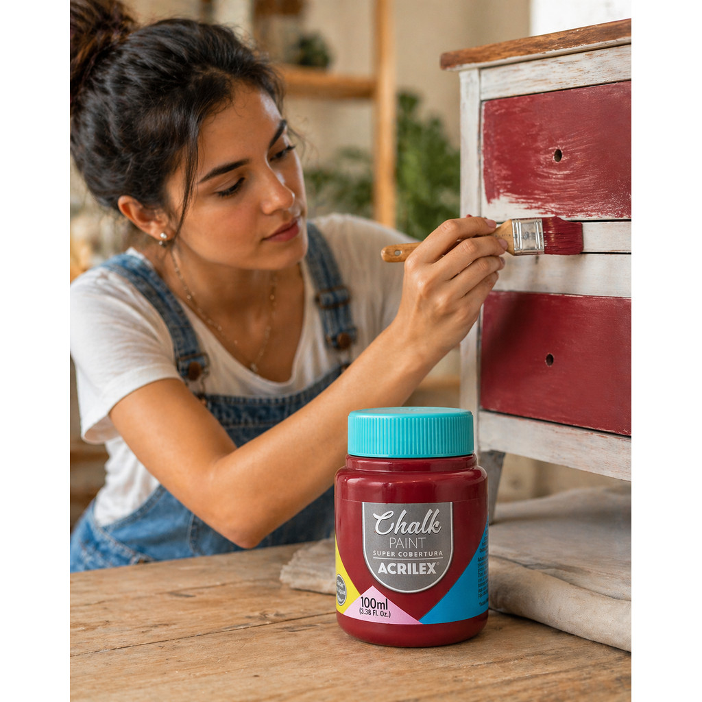 Tinta Chalk Paint Acrilex 100ml Vermelho Base Água Super Cobertura · foto 2