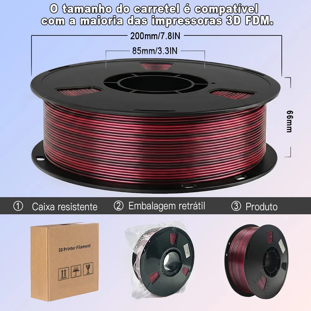 Filamento Pla Premium 2kg Alta Impressora 3d Duas Cores Gradiente Colorido — imagem 2 de 2