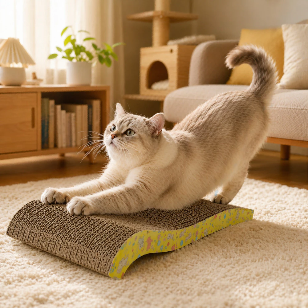 Arranhador para Gato Papelão Ondulado Curvo Antiestresse Lixa Unhas Resistente