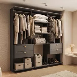 Guarda-Roupa Closet Sem Portas 4 Gavetas Alasca 180cm Preto Touch Carraro