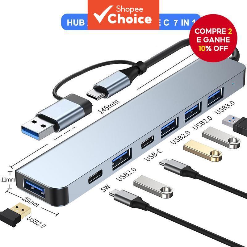 Hub USB C & Estação de Ancoragem 7-em-1 USB 3.0 Carregamento PD Tipo-C HUB para MacBook - Carcaça de Alumínio