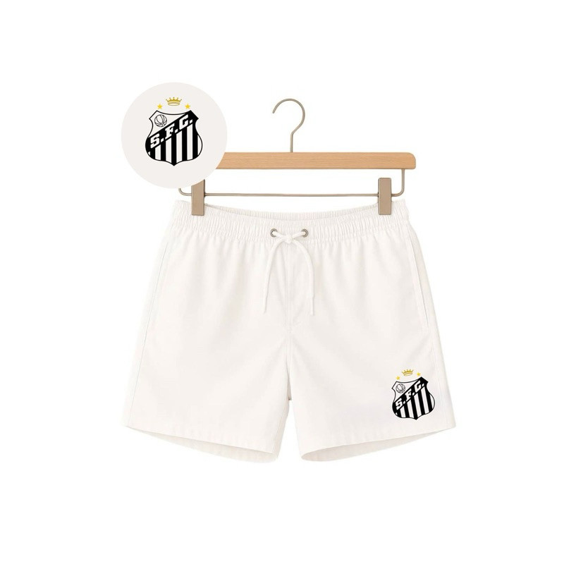 Bermuda Masculina Elastano Estampado Santos Short de Treino Academia Corrida
