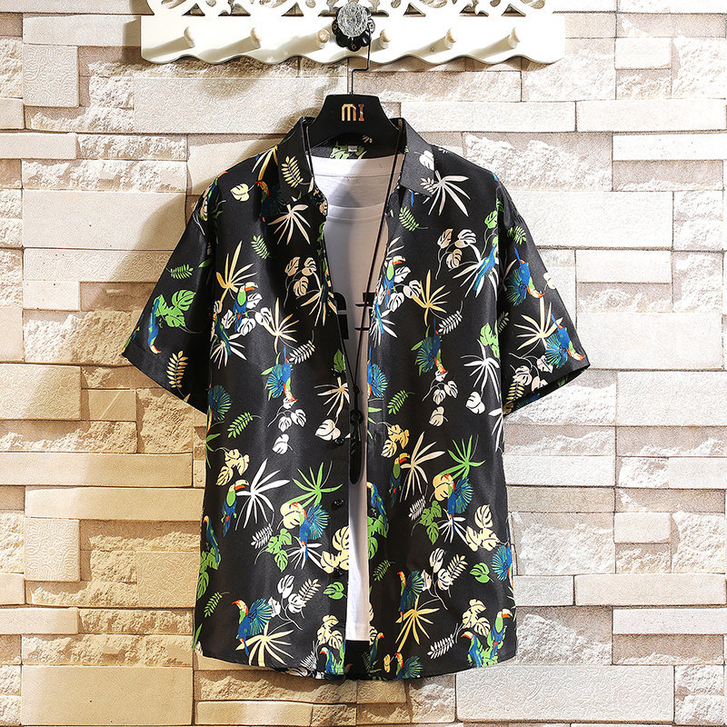 Camisa masculina de verão estampada de manga curta Plus Size fina camisa solta férias à beira-mar viagem Casual camisa d