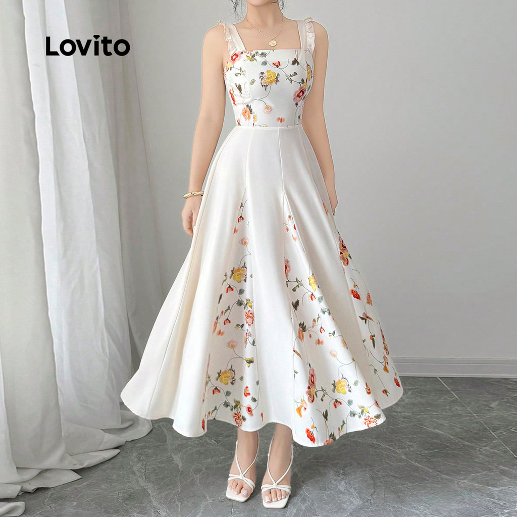 Lovito Férias Tecido Vestido Costura Flores Lazer Primavera/verão Vestido para M