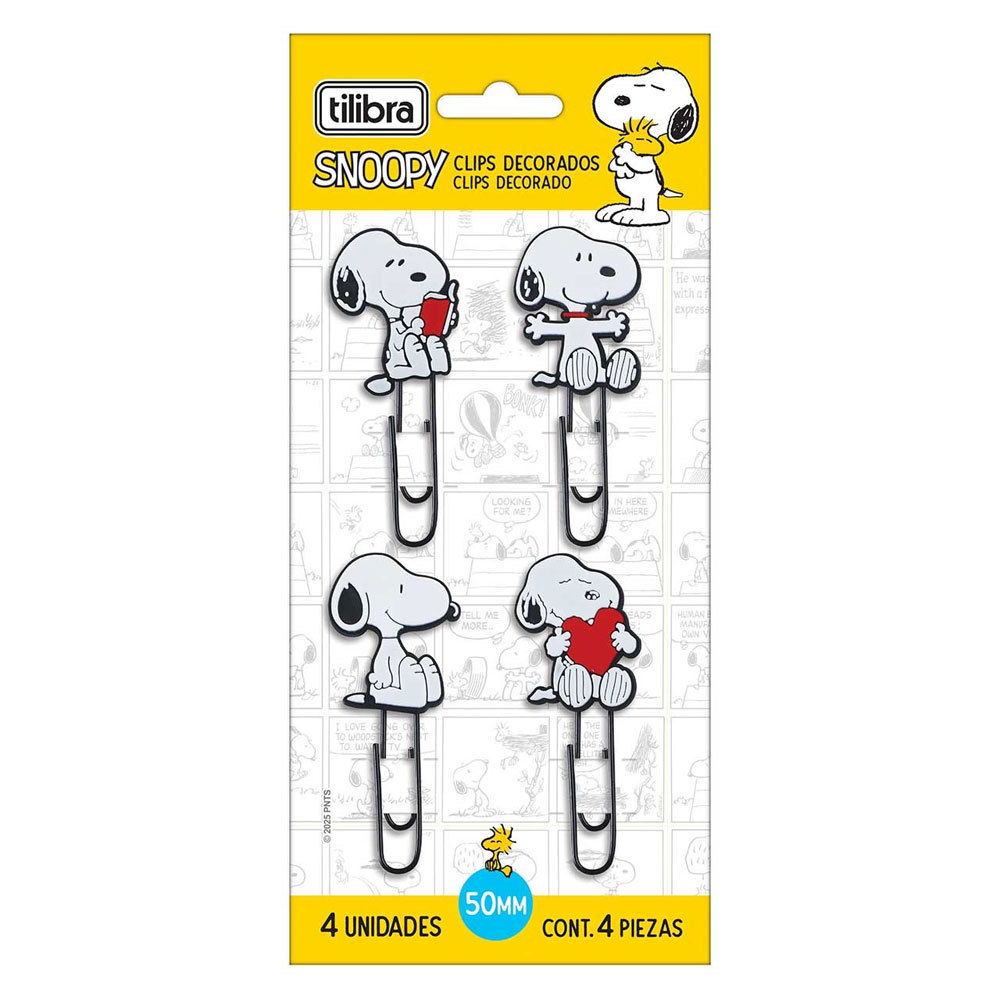 Clips metal decorado Snoopy 50mm com 4 unidades 392791 Tilibra