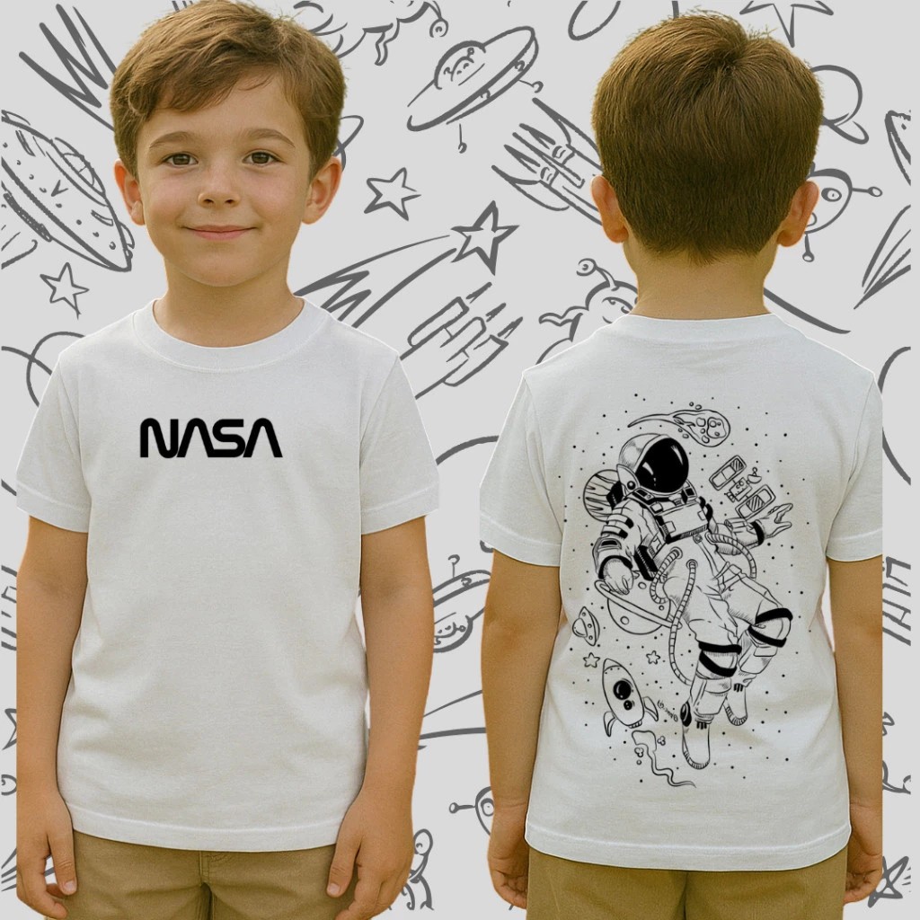 Camiseta Infantil Estampada Nasa  Divertida Menino Menina 100% Algodão Confortável Dia a Dia Estilosa Escolar