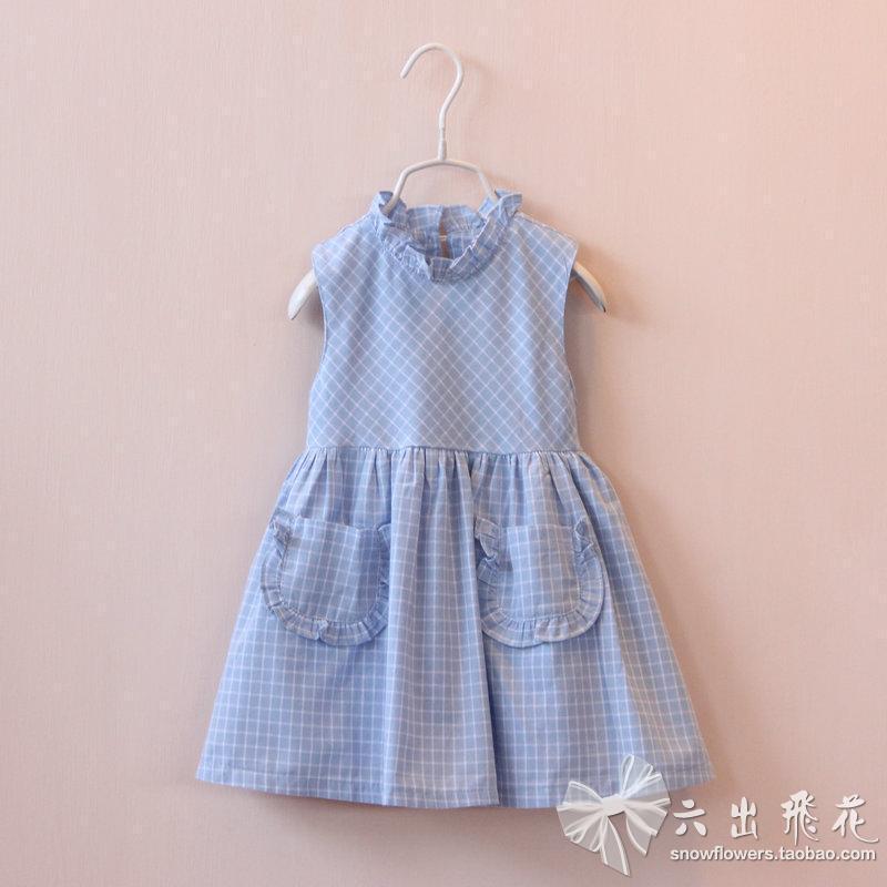 Vestido feminino estilo verão algodão fungo borda decote 2 bolsos xadrez colete saia vestido
