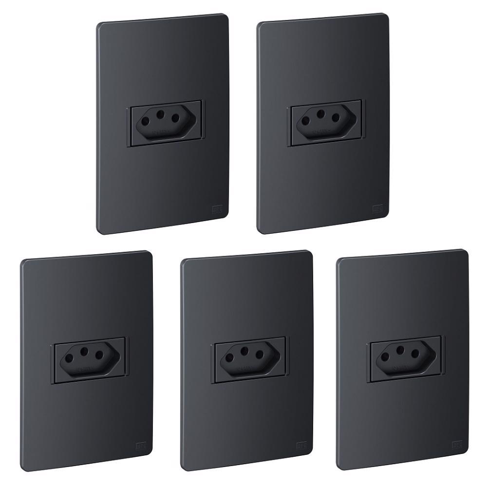 Kit 5 Conjunto Tomada 10a 250v Esatta Weg Ebony Clean Preto Grafite