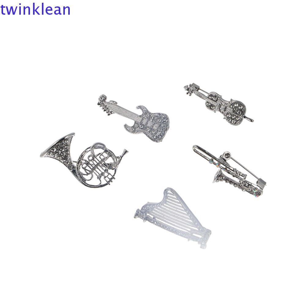 TWINKLEAN Feminino Broche Acessórios De Roupas Camisola Casaco Colarinho Pino Sax Trombone Guitarra Luxo Sentido Música