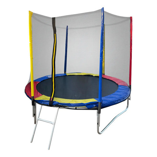 Trampolim Pula pula Cama Elástica Infantil 1.83m Kroys Com Rede Proteção Escada Preto Colorido