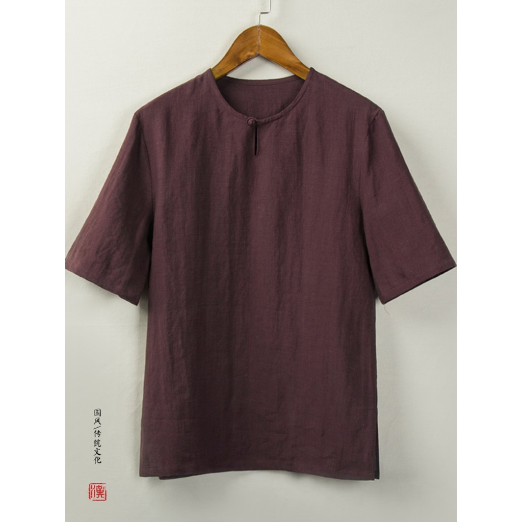 Verão Layman meditação roupas soltas algodão linho roupas de manga curta camiseta masculina abotoado Tang terno roupas d