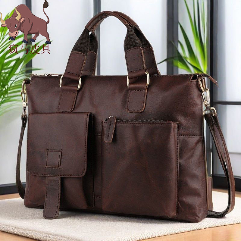 2025 novo estilo Crazy Horse maleta de couro bolsa de negócios bolsa de computador Retro moda couro genuíno ombro mensag