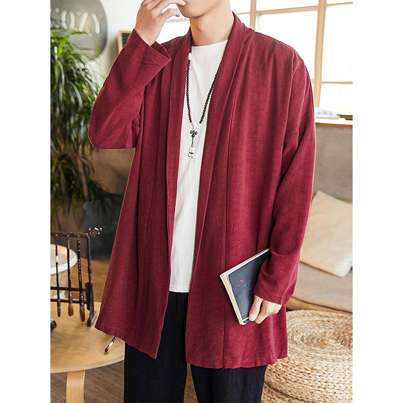 Estilo chinês algodão linho Retro blusão jaqueta masculina chinês taoísta Robe Layman meditação roupas chá traje antigo 