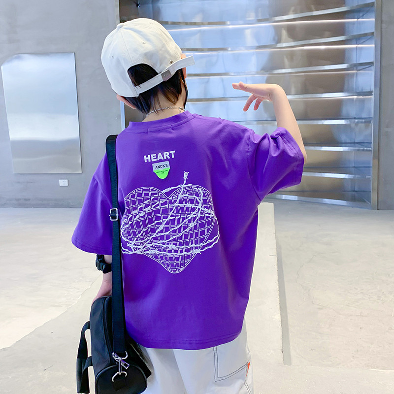 Meninos verão camiseta de manga curta 2025 novo estilo frito roupas de rua crianças puro algodão camiseta meninos verão 