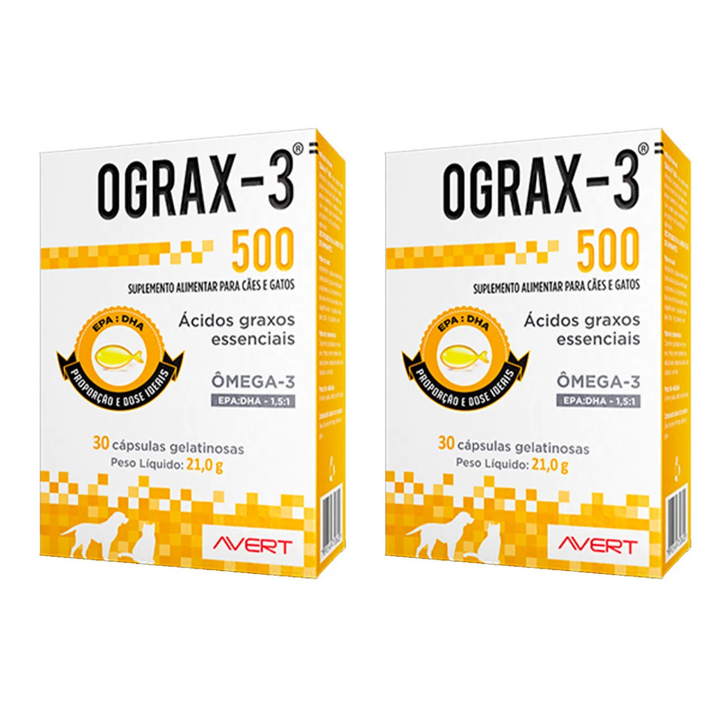 2 - Ograx-3 500 Suplemento Cães Gatos Avert 30 Cápsulas