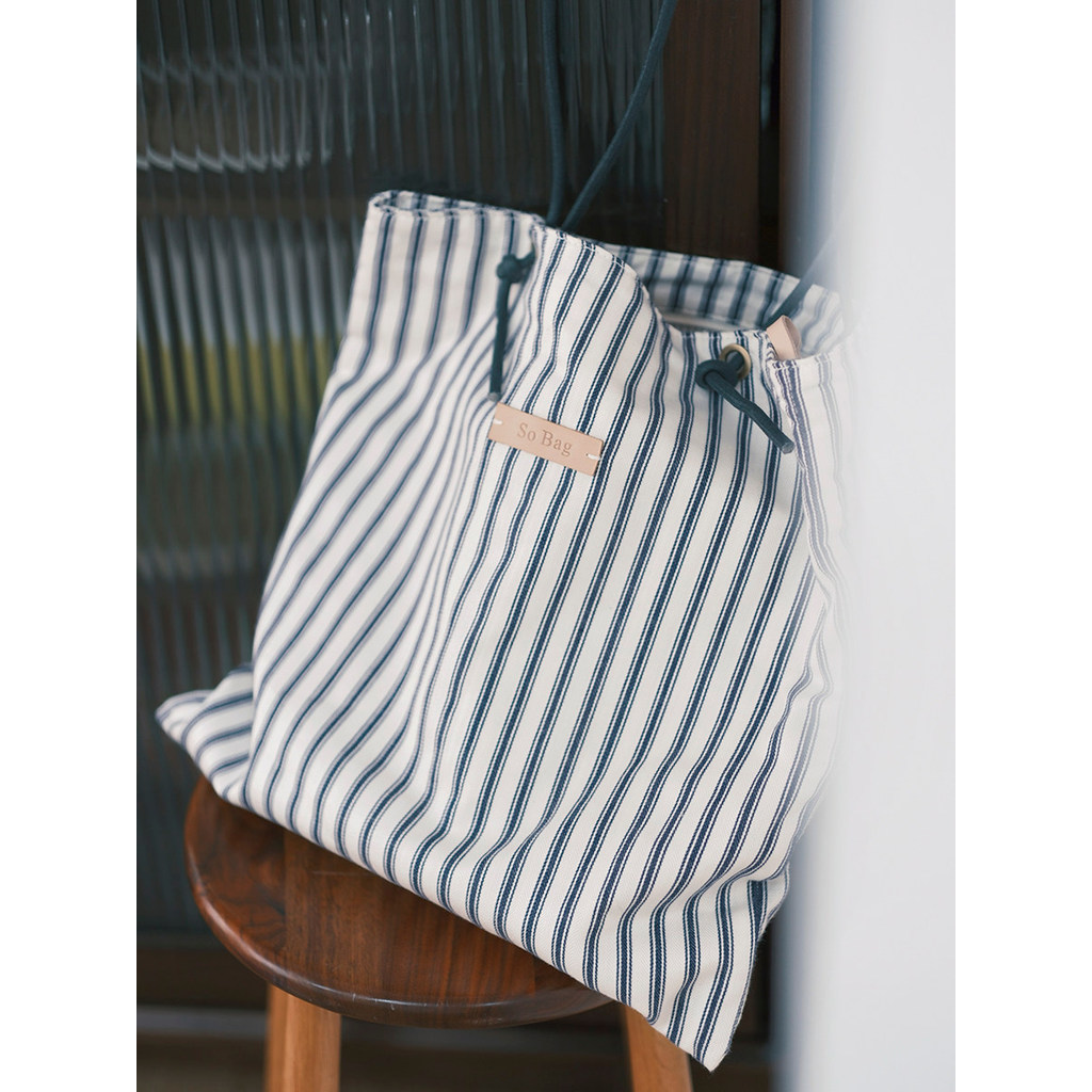 Sobag japonês verão azul marinho listrado lona bolsa de ombro feminino nicho Casual zíper mão sacola