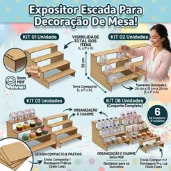 1/2/3 ou 6 Expositor Escada Para Decoração De Mesa Com 4 Degraus Em MDF Cru Casa Artesanato Suporte