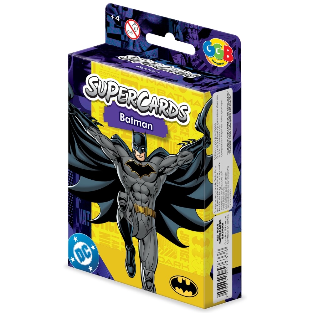 JOGO SUPERCARDS BATMAN 54 CARTAS GGB BRINQUEDOS BARALHO MESA CORINGA ARLEQUINA DC TRUNFO CAVALEIRO