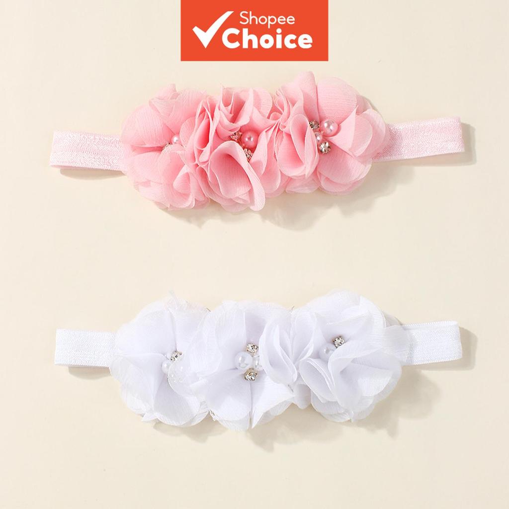 Tiara De Bebê De Pérola Elástica Macia 0-3 Anos , Faixa De Cabeça Suave Para Recém-Nascidos Com 3 Flores Conjunto De Ace