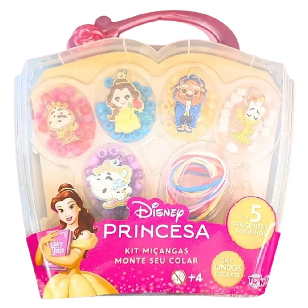KIT MIÇANGAS MONTE SEU COLAR PRINCESA BELA DISNEY TOYNG BRINQUEDOS DE MENINAS FERA PERSONAGENS VELA