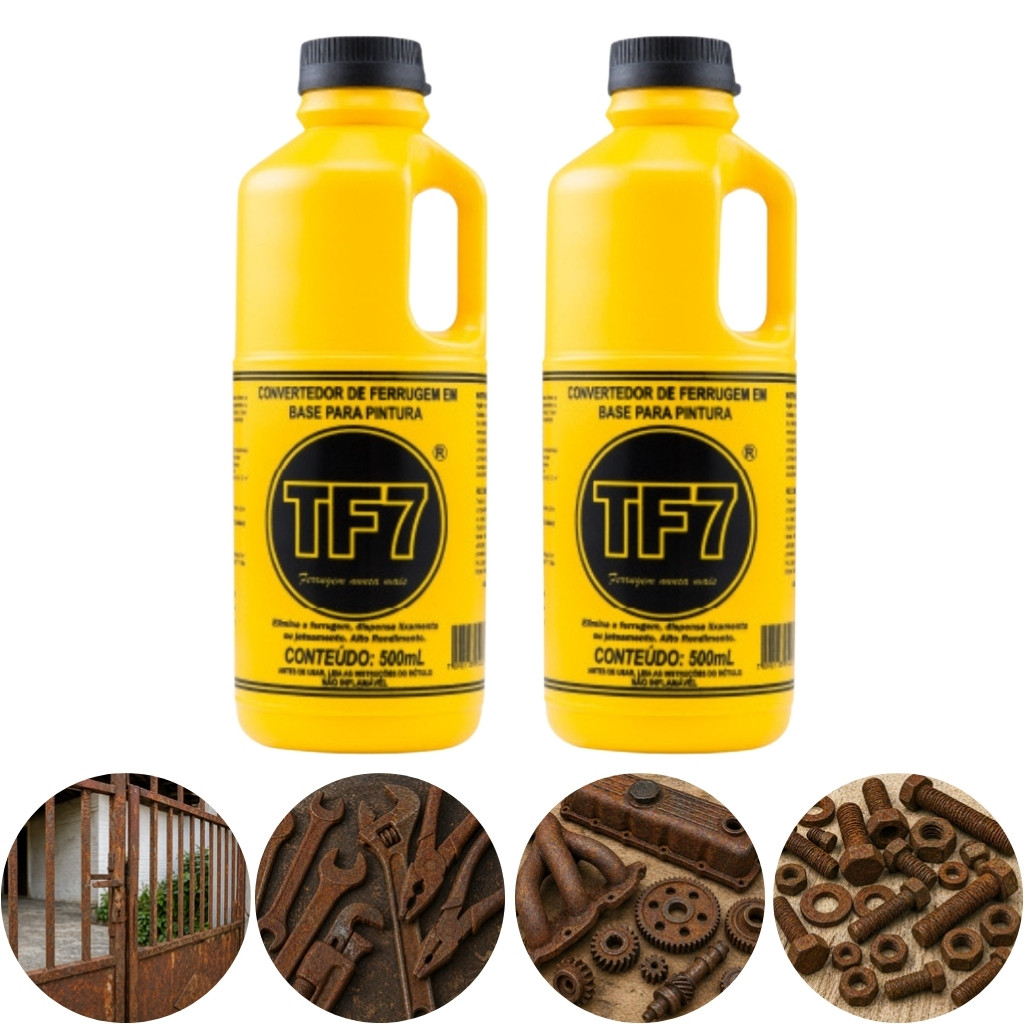 Kit 2 TF7 Fundo Convertedor Eliminador Ferrugem Base Pintura 500ml TF7