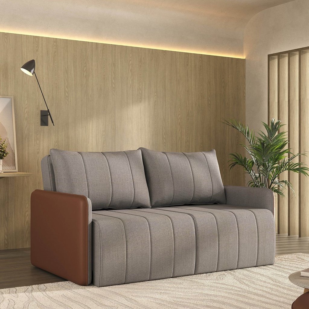 Sofá Cama Retrátil e Reclinável 3 Lugares 180cm Jequitibá CabeCasa MadeiraOriginals Caramelo/Capuccino