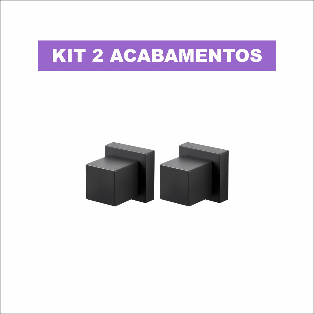 Kit 2 Acabamentos Quadrado Black Matte Metal Luxo para Registro 1/2 x 3/4 Padrão Deca Combo
