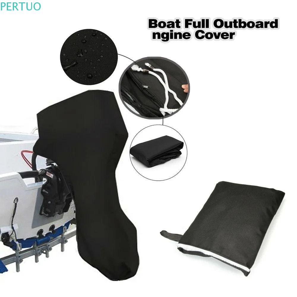 Tampa Do Motor De Popa Barco PERTUO , Capa Preta Completa Com Zíper Protetora À Prova De UV