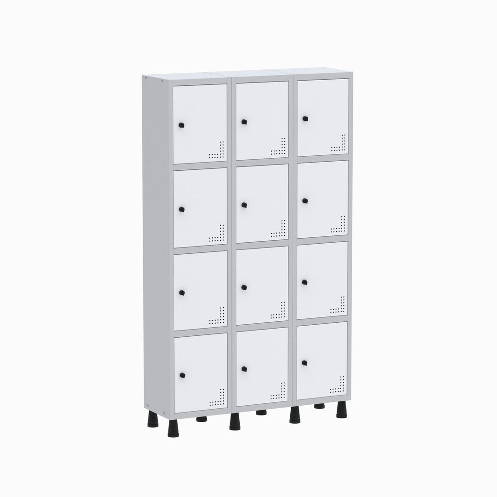Armário Locker Guarda Volume Aço Light 12 Portas 103,5x179,5cm Verde/Cinza Cinza/Branco