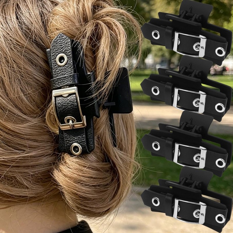 4-1Pc Grampo De Cabelo Com Fivela De Cinto Preto-Clipe De Tubarão Legal-Para Cabeça Traseira-Acessórios Rabo De Cavalo G