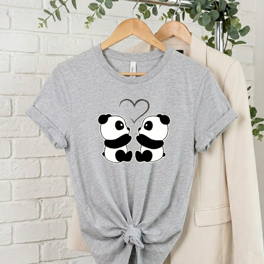 Camiseta Básica Casual Feminina Estampada Pandas Fofos Estilosa Premium Academia Treino Presente