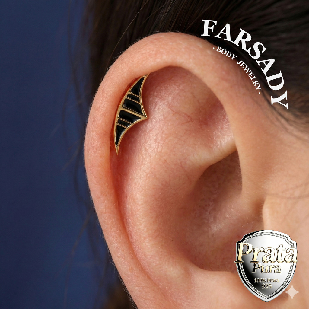 Brinco De Cartilagem Esmaltado Preto Sem Fio Eclipse Lunar De Prata Esterlina , Para Hélice , Tragus , Concha , Daith ,