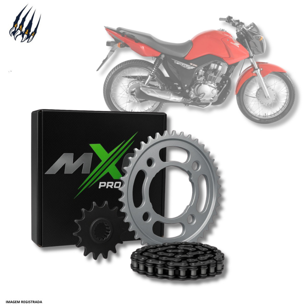 CG 125 FAN/CARGO 2014 A 2018 Kit Transmissão Corrente/Coroa/Pinhão MX6 PRJ Aço 1045 Honda Relação