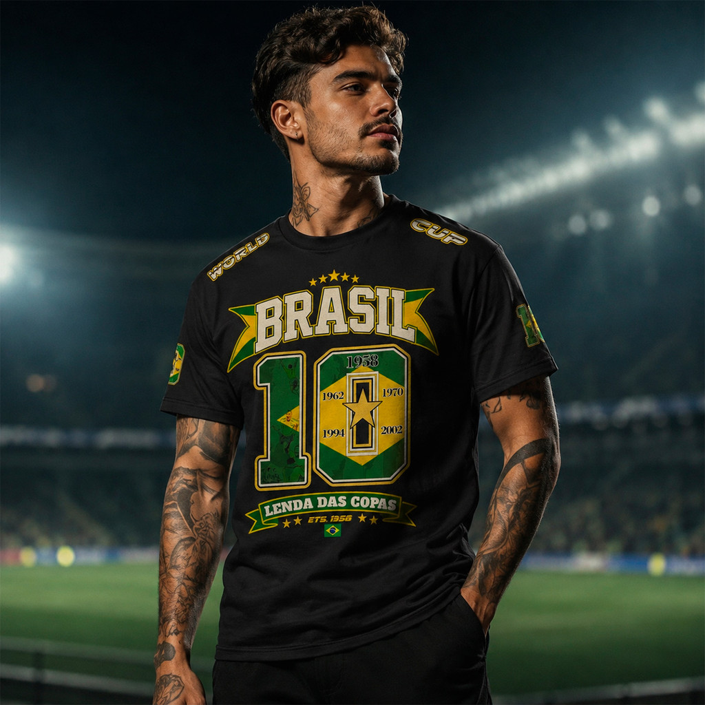 Camiseta Básica Algodão Camisa Lenda Das Copas 10 Brasil Futebol