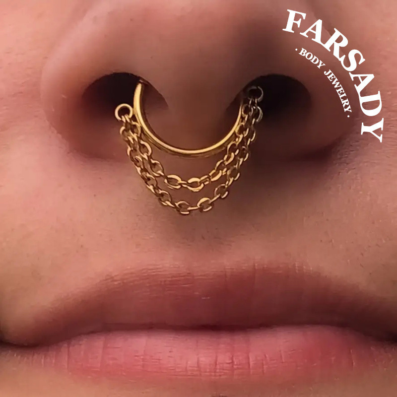 Anel De Hélice De Septo De Corrente Dupla 16G • Estilo Vintage Elegante Design De Segmento Articulado Joias Piercing Min