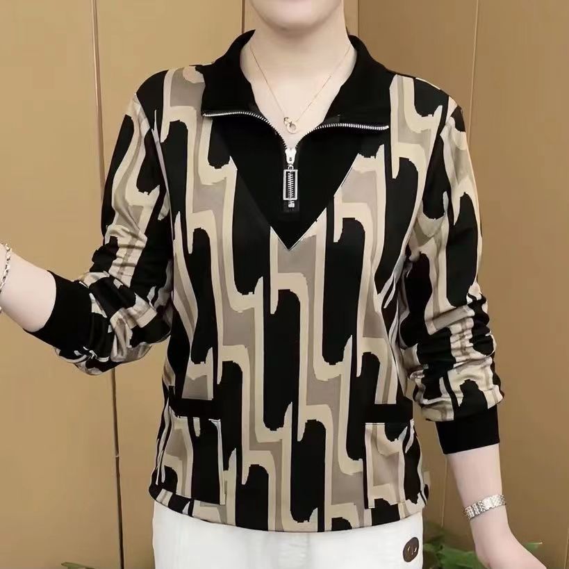 High-End gola alta cobrindo carne manga comprida camiseta feminina 2026 primavera outono Design sentido estilo ocidental
