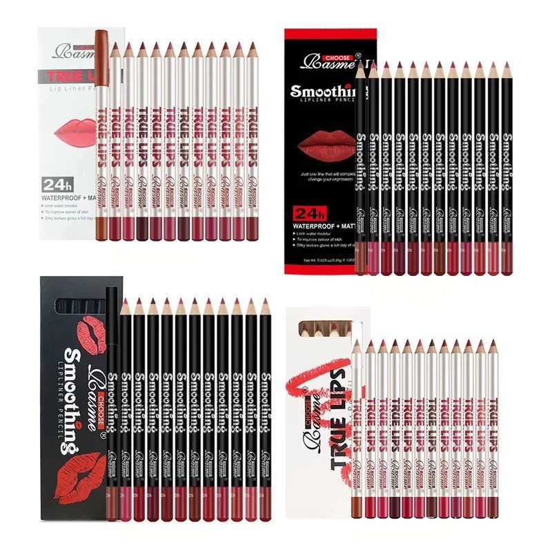Conjunto de 12 Batons de Longa Duração com Lápis Delineador de Lábios Profissional e Brilho Labial Matte para Mulheres,