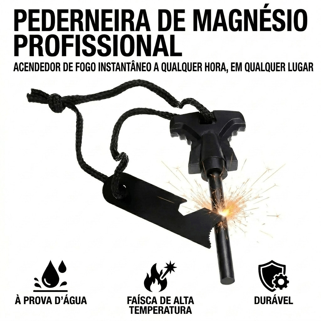 Pederneira de Magnésio Extra Larga com Raspador em Aço
