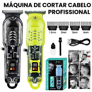 Cortador de Cabelo Profissional Sem Fio com Display LCD Inteligente e Barbeador Transpare…