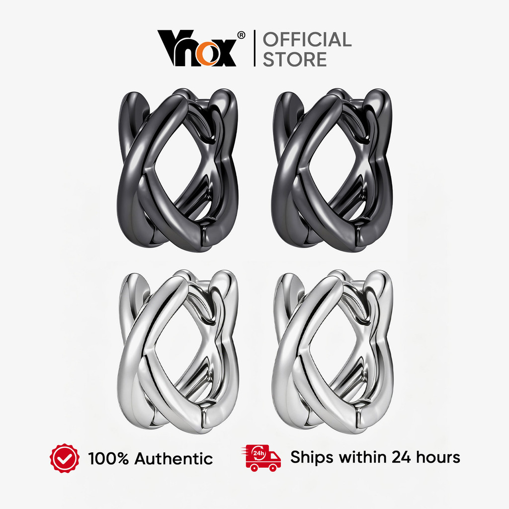 Brincos De Argola Hipoalergênicos Masculinos Vnox , Design Cruzado Entrelaçado , Modernos De Aço Inoxidável Para Orelhas