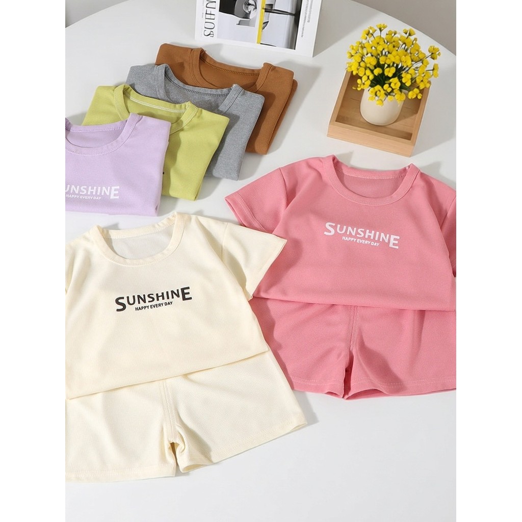 Crianças terno esportivo verão novo estilo meninos meninas camiseta de manga curta bebê Shorts casuais versão coreana bo